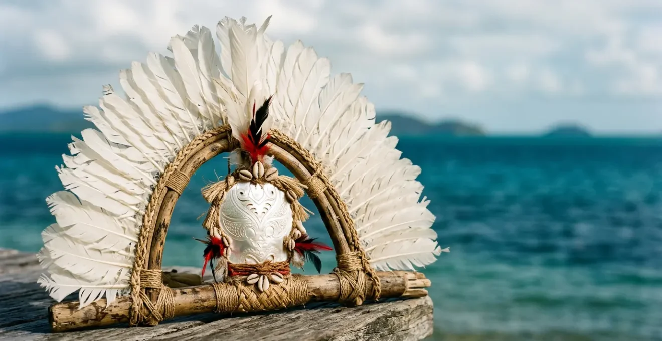 Torres Strait Islander flag featuring white dhari headdress and five-pointed star against green, blue and black bands representing land, sea and people