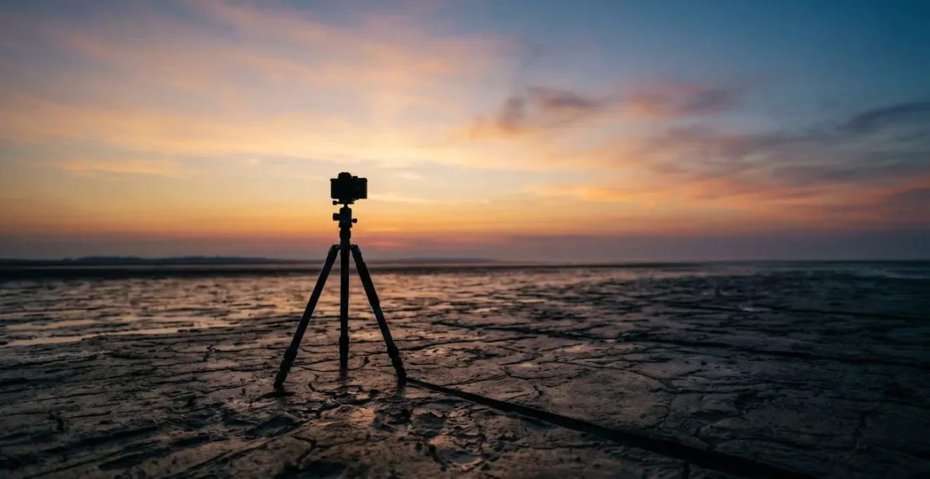 Tripod and photography equipment prepared for low-light natural event photography