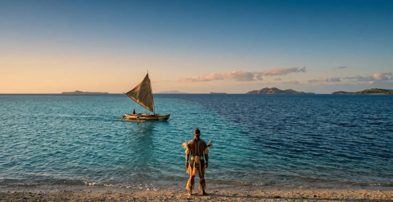 Environmental portrait showing Torres Strait Islander cultural connection to sea country and Melanesian heritage